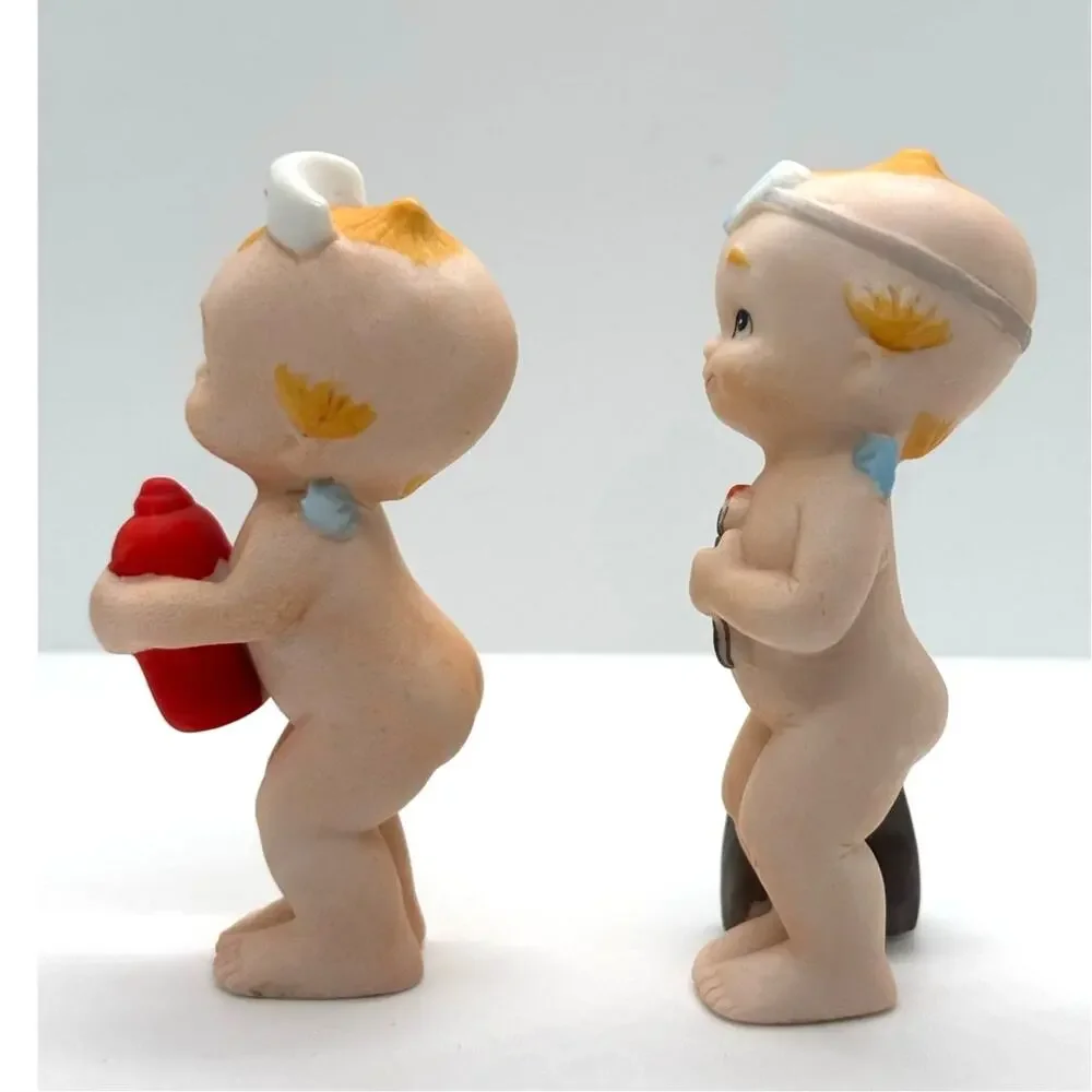 VTG 1970's Lefton Kewpie Doll Bisque Figurines, Doctor & Nurse Angels, 2.75